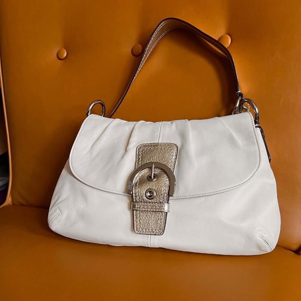Coach White Shoulder Bag with Gold Buckle